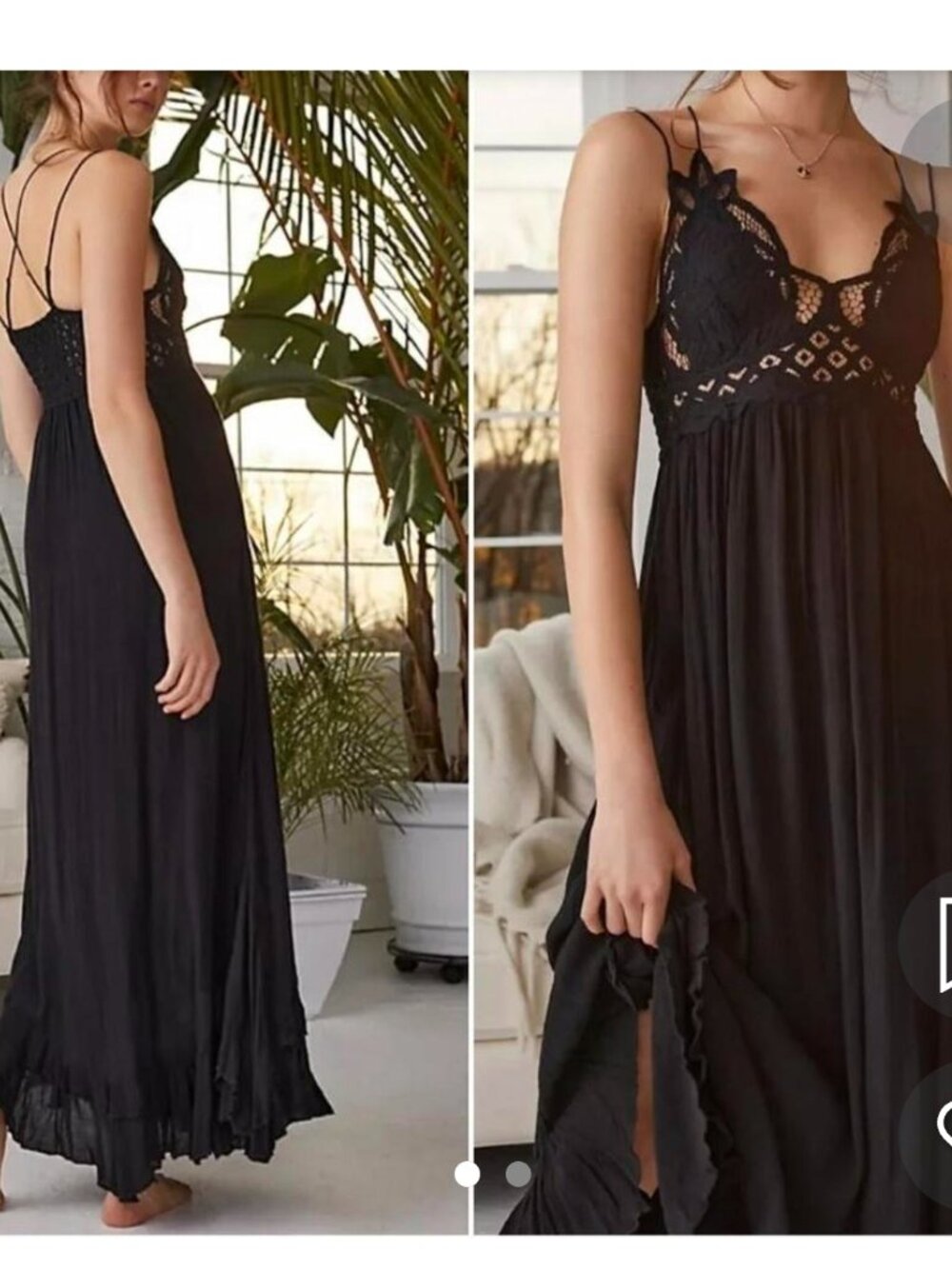 Free People Adella Maxi Slip Dress Black Lace Boho Festival Maxi Size M - Picture 3 of 14